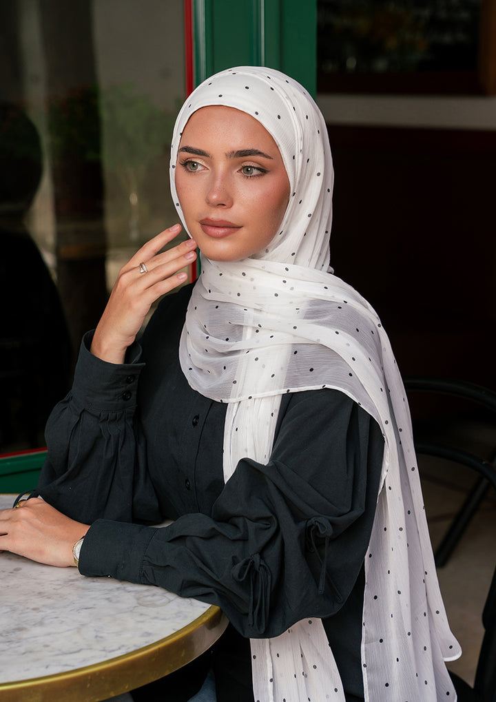 Polka Offwhite - Instant Hijab With Inner