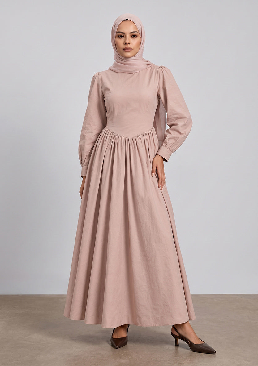 Rose Taupe - Princess Dress - Plain Linen Combo