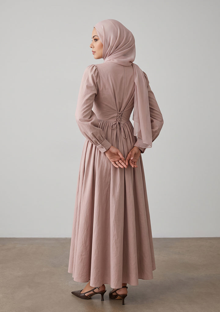 Rose Taupe - Princess Dress - Plain Linen Combo