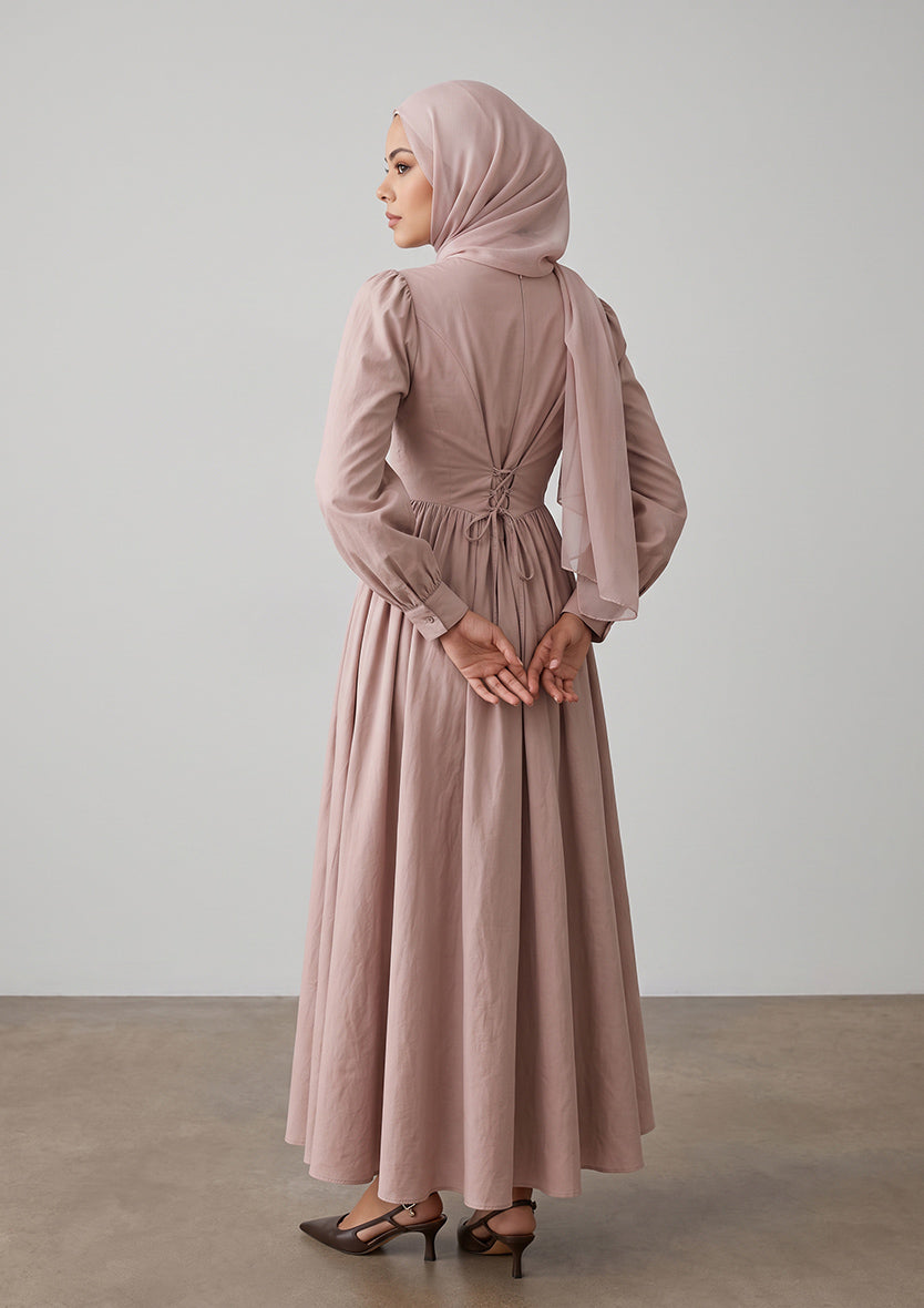 Rose Taupe - Princess Dress - Plain Linen Combo
