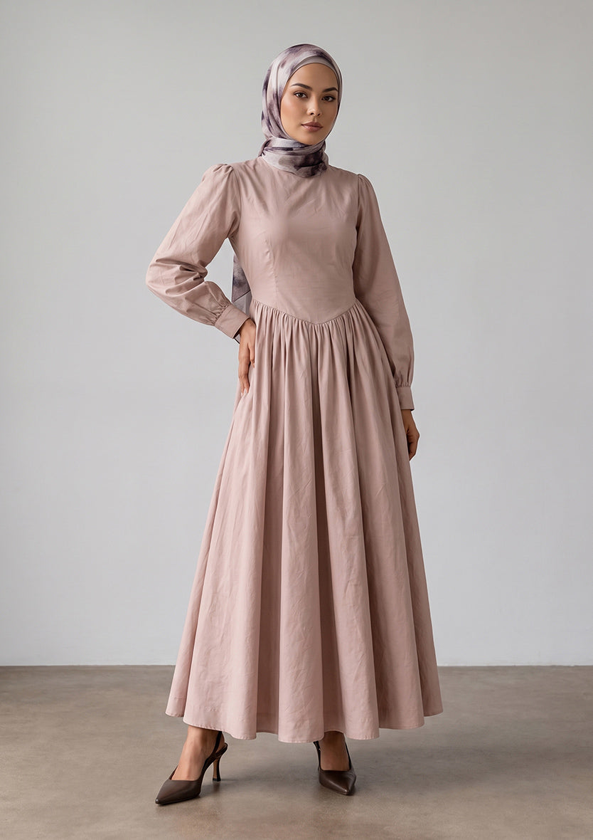 Rose Taupe - Princess Dress - Plain Linen Combo