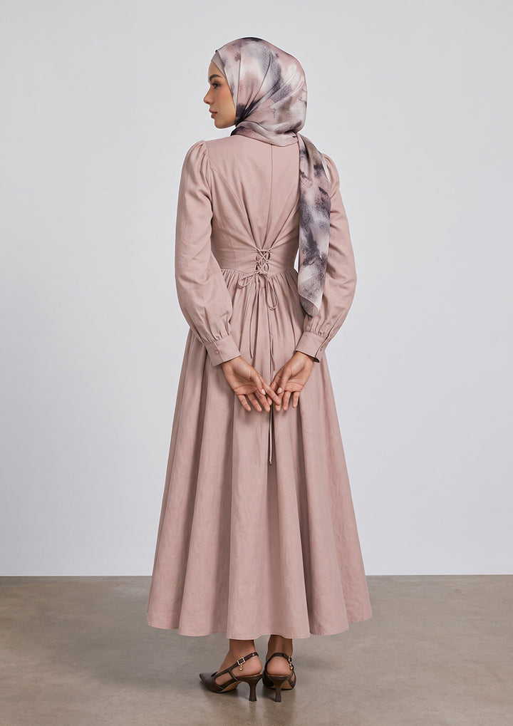 Rose Taupe - Princess Dress - Plain Linen Combo