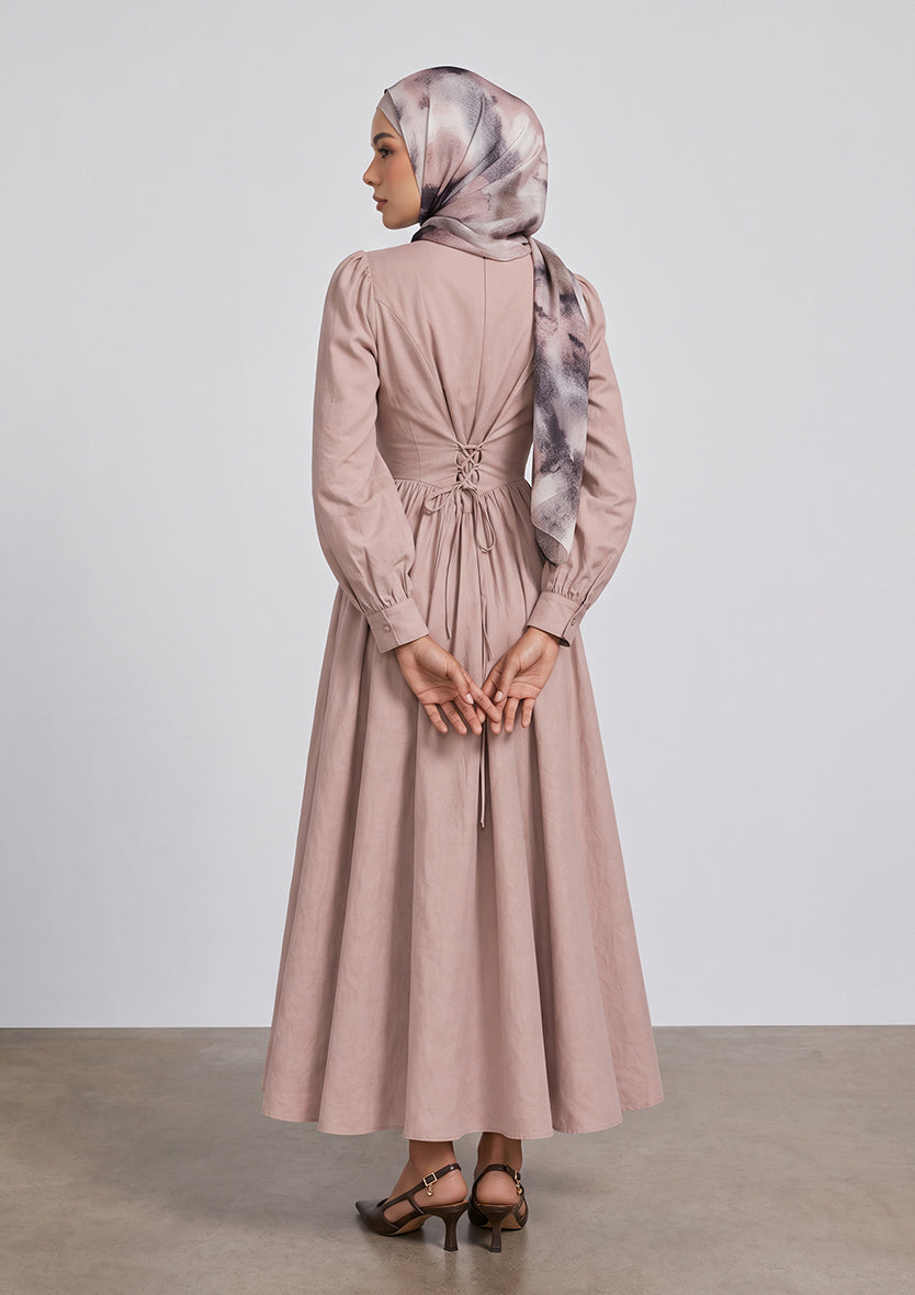 Rose Taupe - Princess Dress - Plain Linen Combo