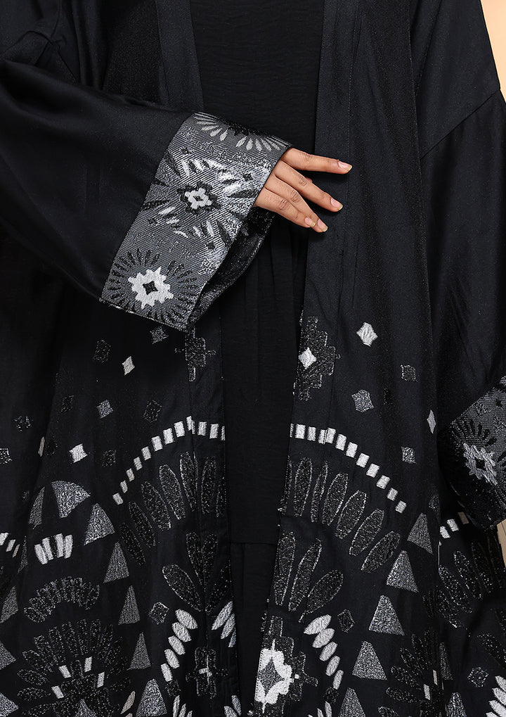 Premium Brocade Abaya - Silver Black