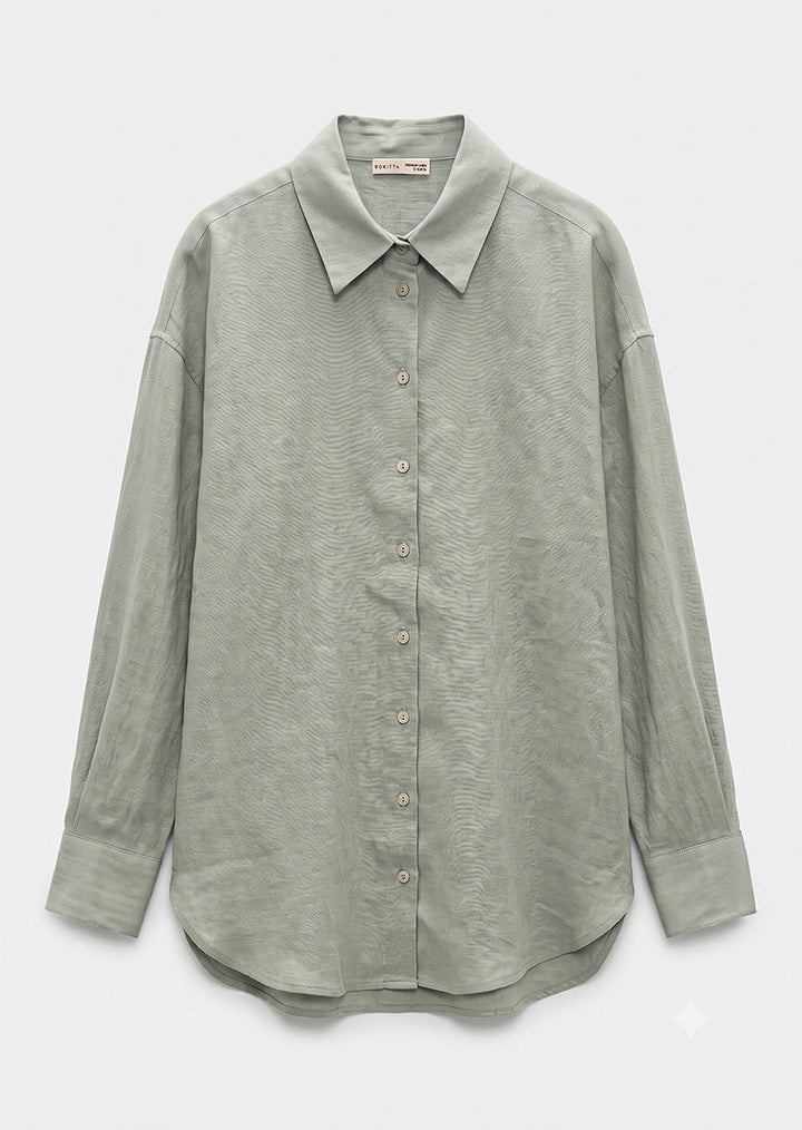 100% Italian Linen Shirt - Sage Green
