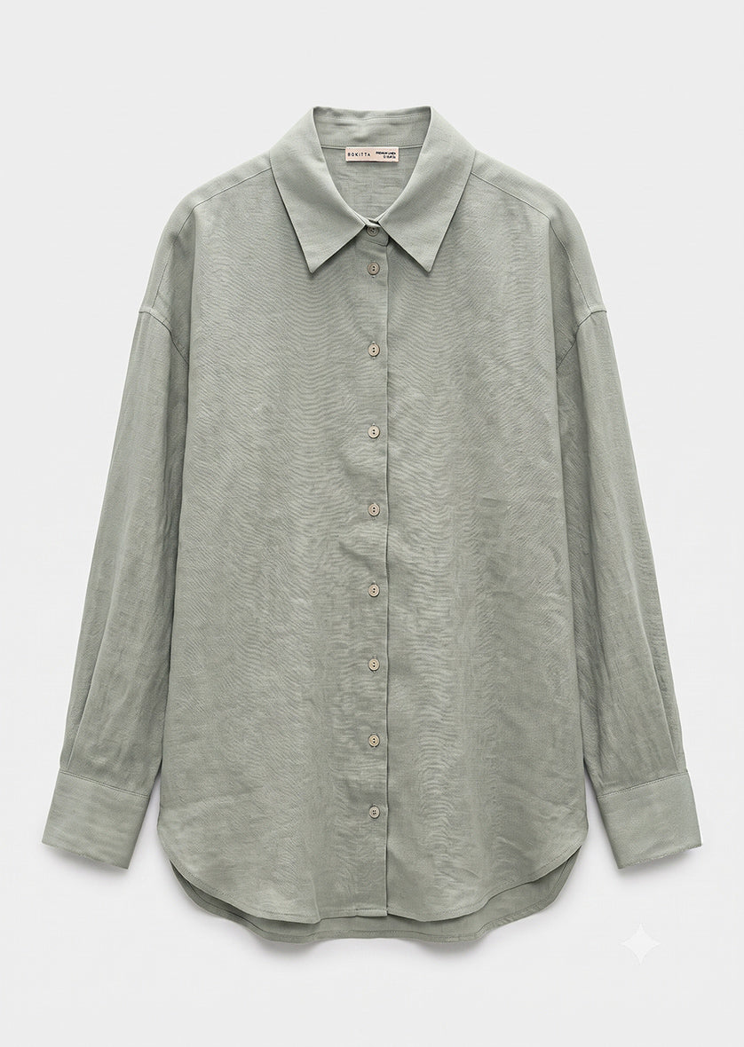 100% Italian Linen Shirt - Sage Green