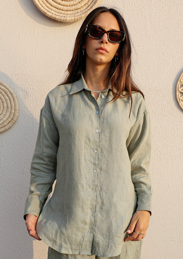 100% Italian Linen Shirt - Sage Green