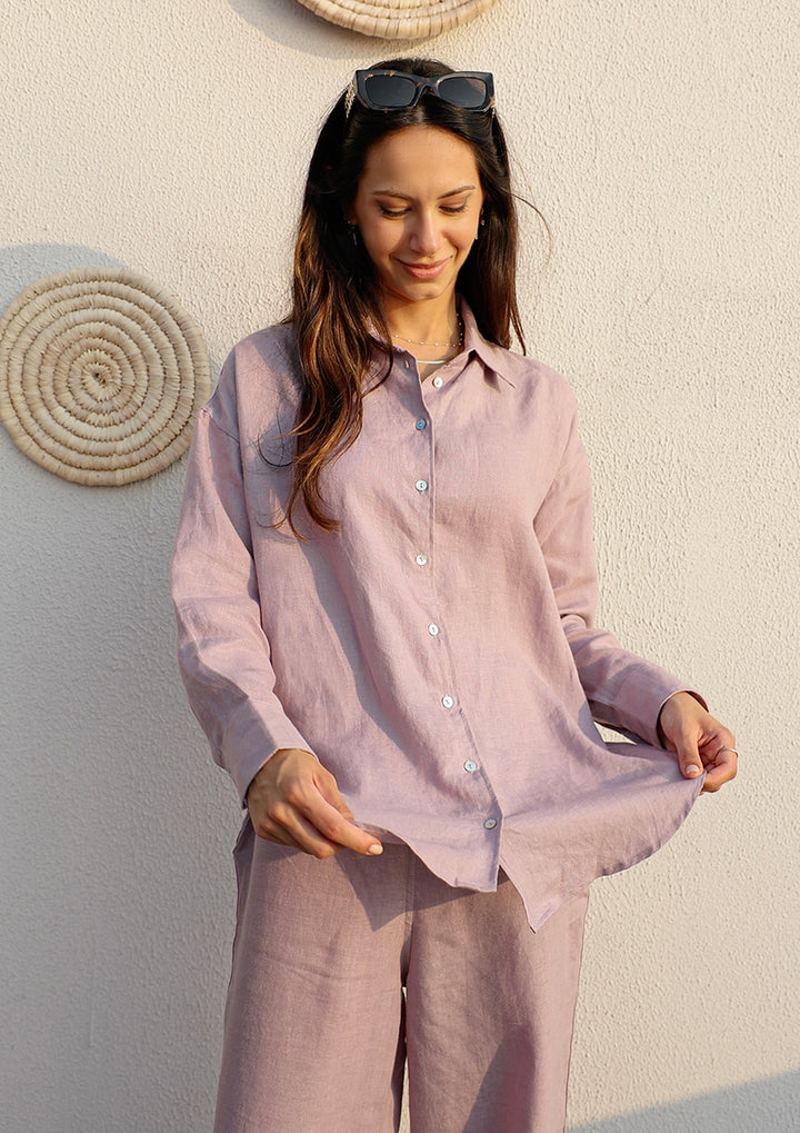 100% Italian Linen Shirt - Lilac