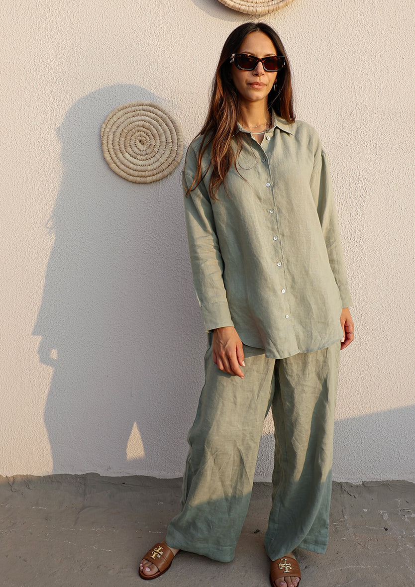 100% Italian Linen Co-ord Set - Sage Green