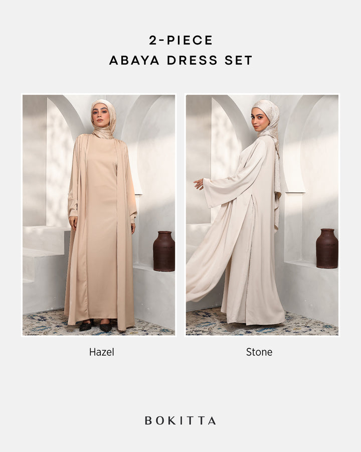Abaya &amp; Maxi Dress Set - Stone