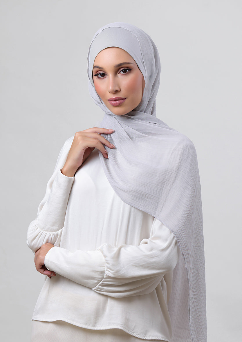 Silver gray Classic Shawl Plain Crinkled Chiffon Bokitta hijab
