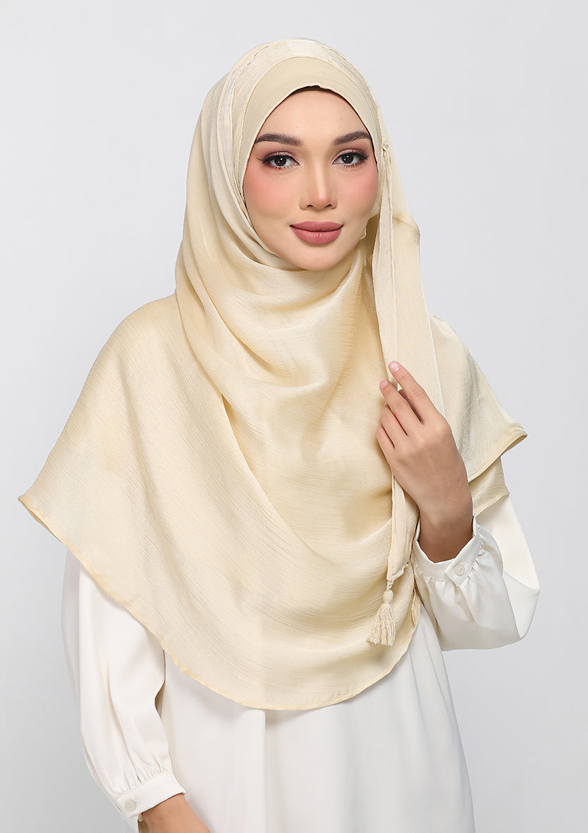 Soft Yellow Satin Crinkled Instant Hijab Set with Inner