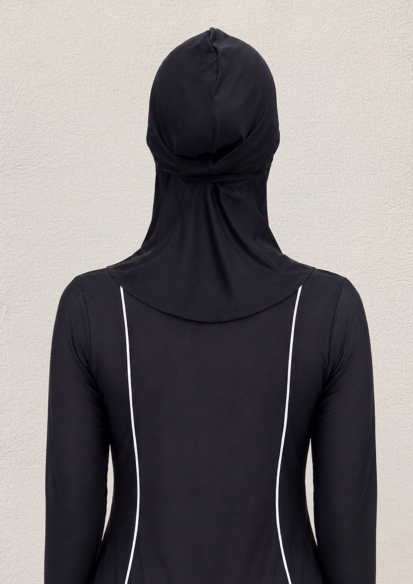 Black Swim Capneck Hijab With Chiffon Shawl