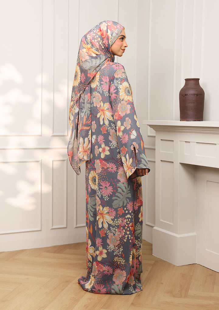 Tie Front Abaya &amp; Shawl Set - Tropical Dawn