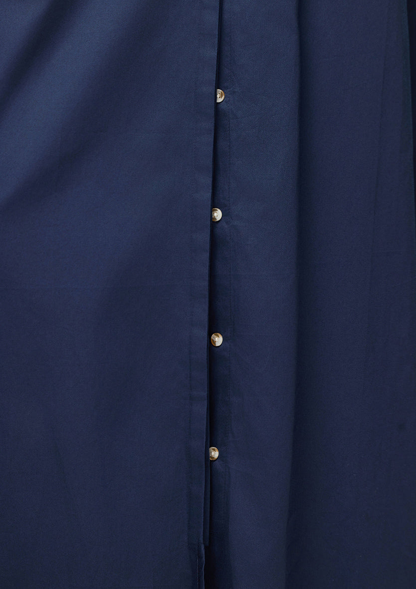 Navy Palm Embroidery Kaftan Shirt Dress