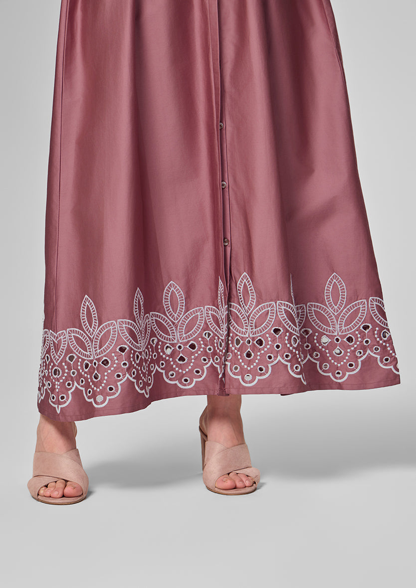 Pink Eyelet Maxi Shirt Dress