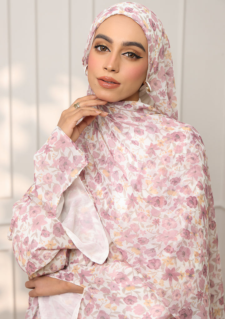 Tie Front Abaya &amp; Shawl Set - Wild Rose