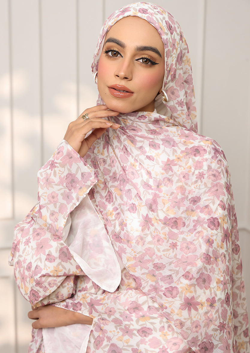 Tie Front Abaya &amp; Shawl Set - Wild Rose