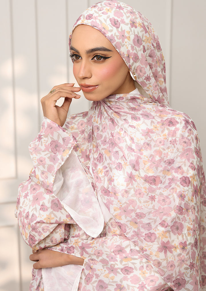 Tie Front Abaya &amp; Shawl Set - Wild Rose
