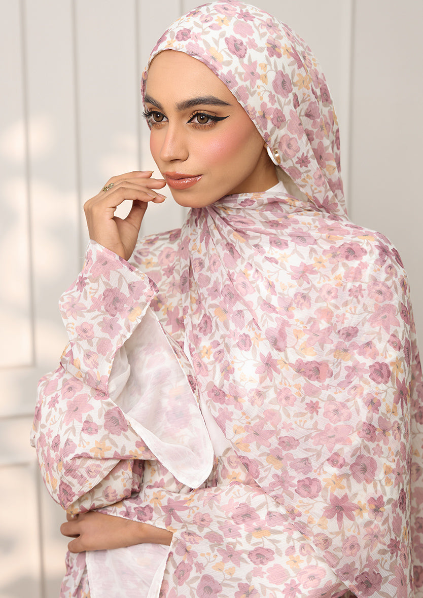 Tie Front Abaya &amp; Shawl Set - Wild Rose