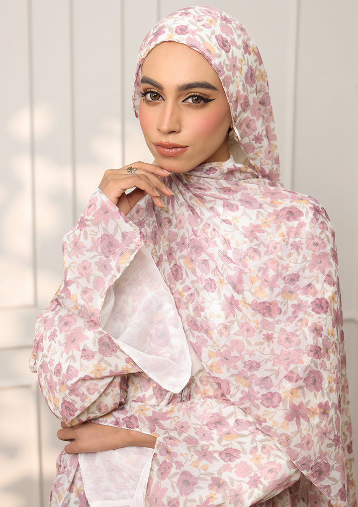 Tie Front Abaya &amp; Shawl Set - Wild Rose