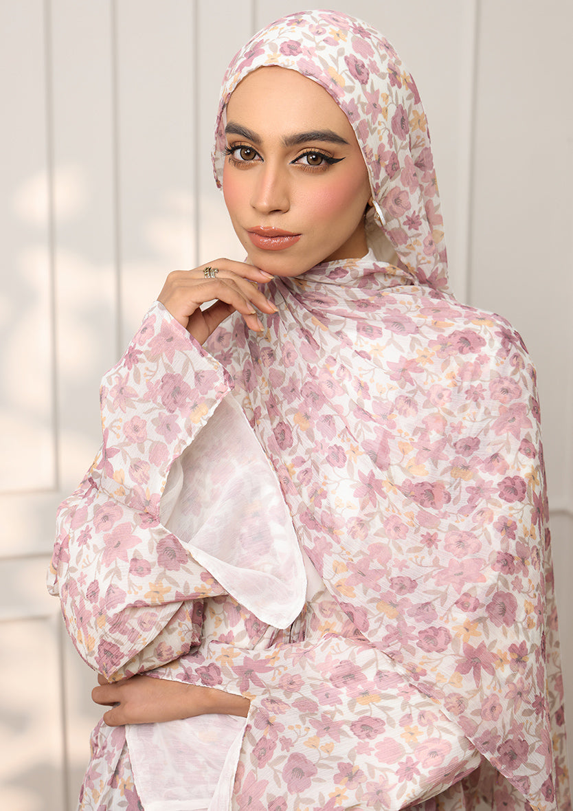 Tie Front Abaya &amp; Shawl Set - Wild Rose