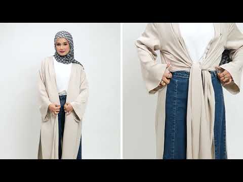 Abaya &amp; Maxi Dress Set - Stone