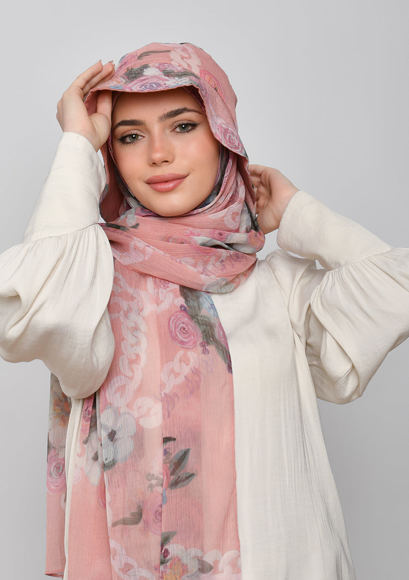 Jiran-Bucket Hat-Printed Crinkled Chiffon