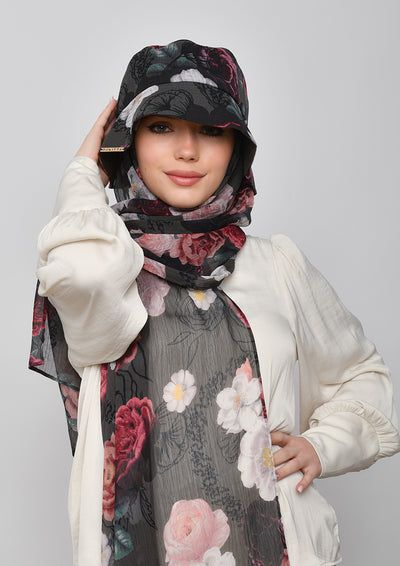Mawadda-Bucket Hat-Printed Crinkled Chiffon