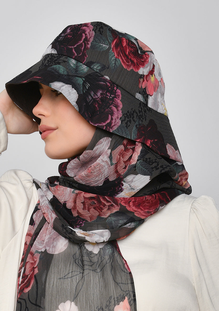 Mawadda-Bucket Hat-Printed Crinkled Chiffon
