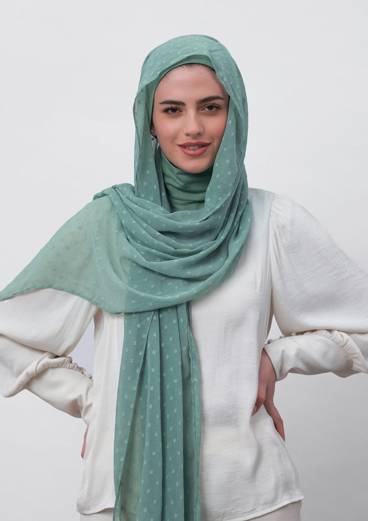 Sage Green-Plain Mosaic Butti Chiffon