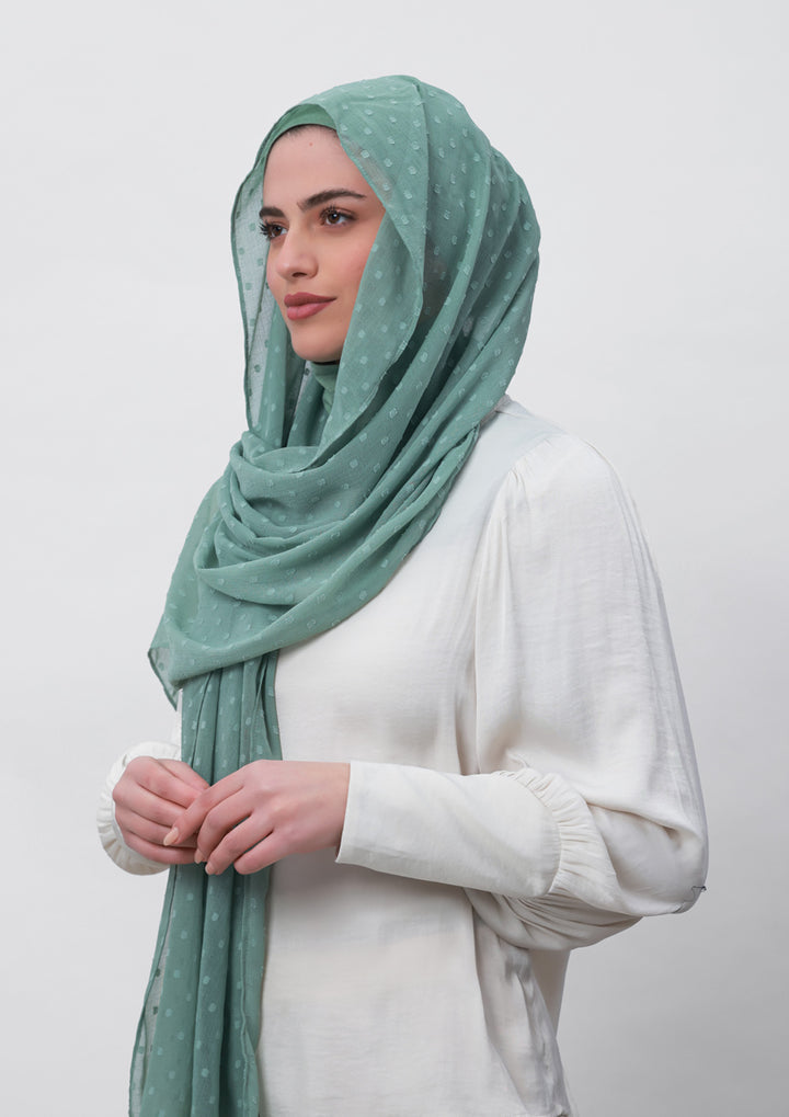 Sage Green-Plain Mosaic Butti Chiffon