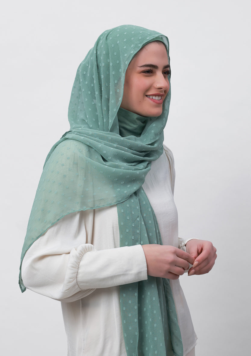 Sage Green-Plain Mosaic Butti Chiffon