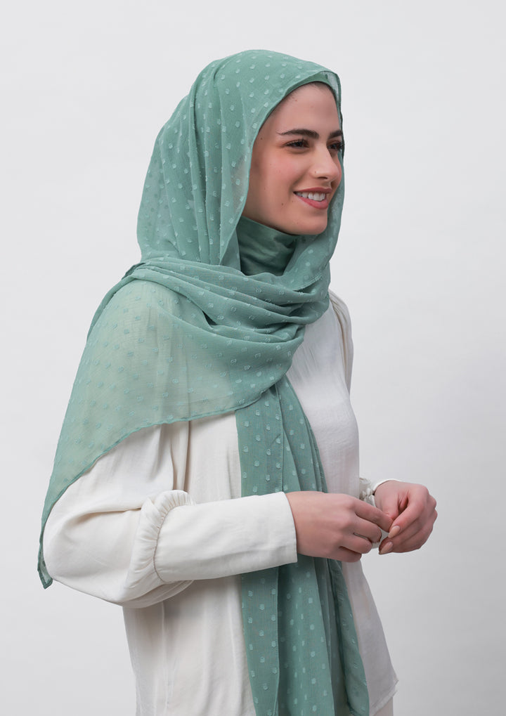 Sage Green-Plain Mosaic Butti Chiffon