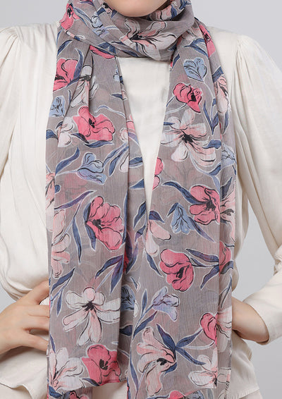 Pink Fauves- Classic Shawl- Printed Crinkled Chiffon