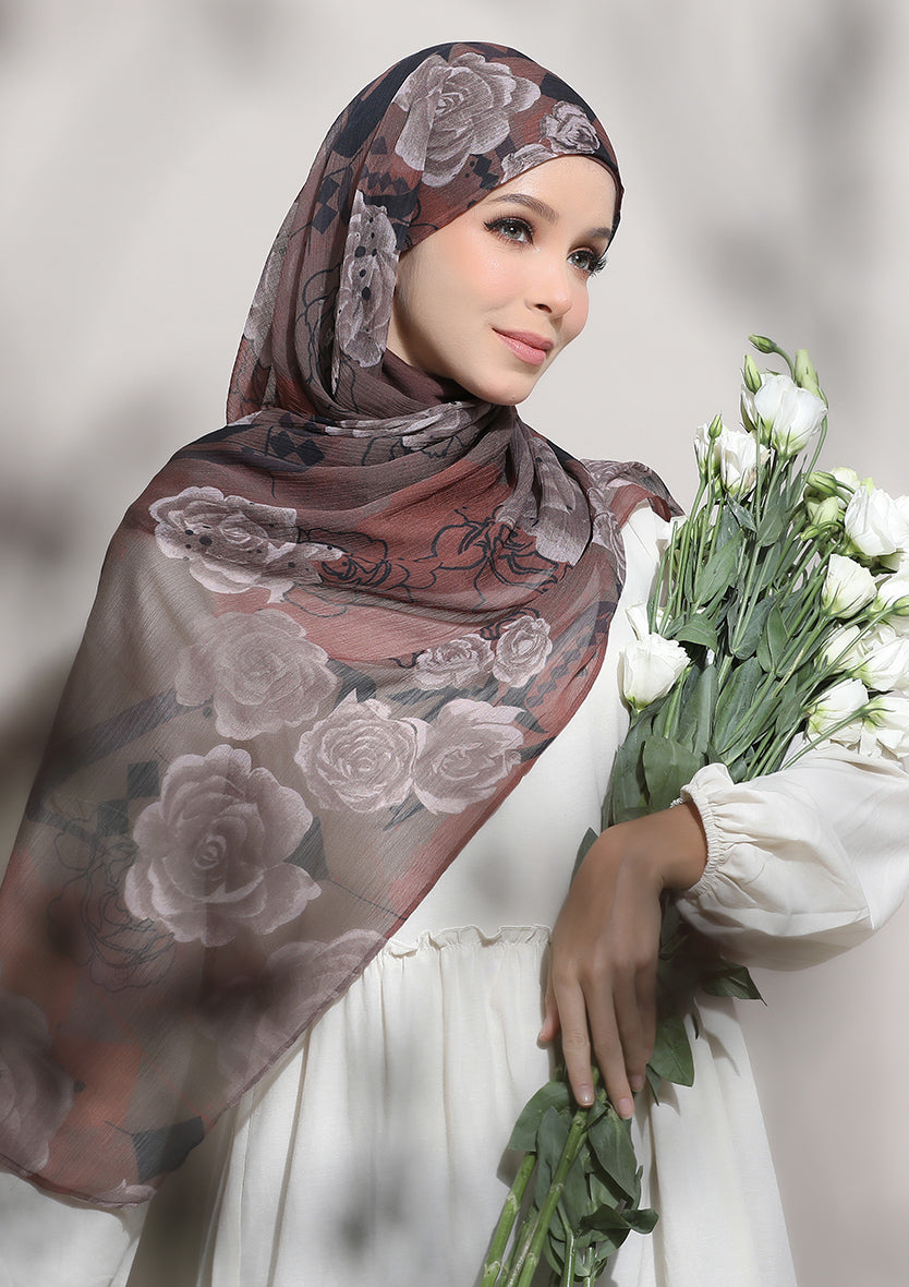 Canyon Rose-Printed Crinkled Chiffon
