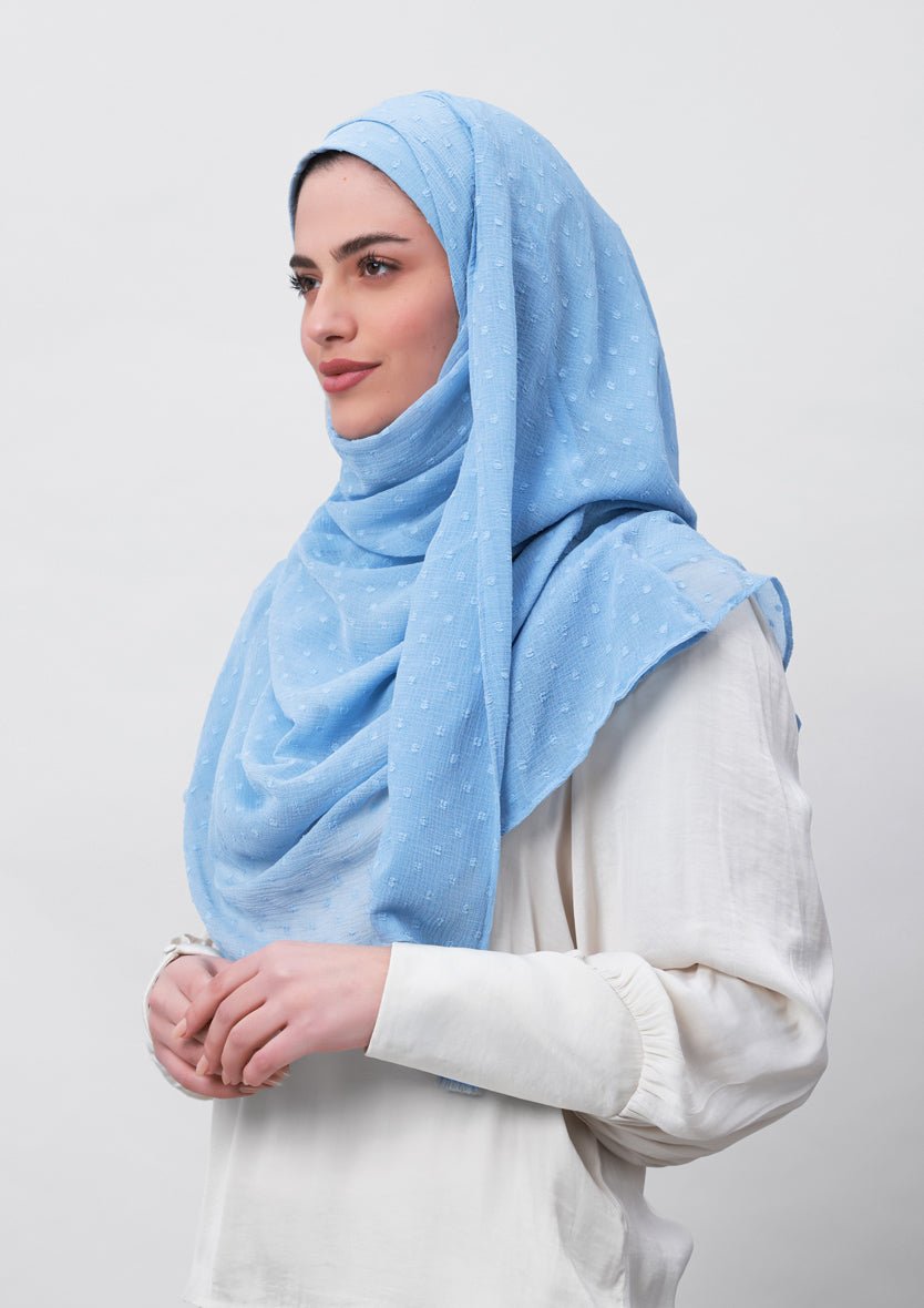 Baby Blue-Plain Mosaic Butti Chiffon - BOKITTA Hijab