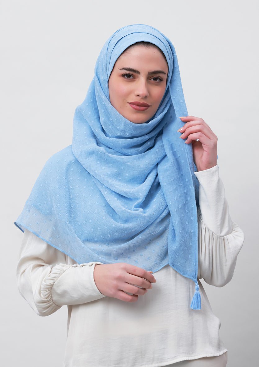 Baby Blue-Plain Mosaic Butti Chiffon - BOKITTA Hijab