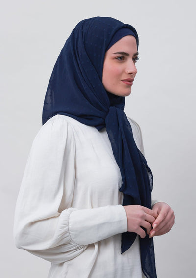 Captain Blue-Plain Mosaic Butti Chiffon - BOKITTA Hijab