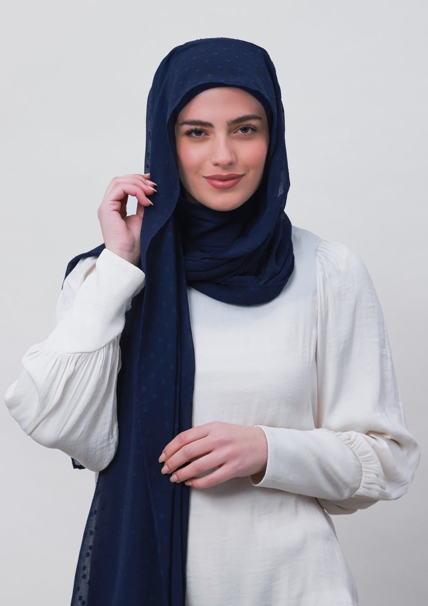 Captain Blue-Plain Mosaic Butti Chiffon - BOKITTA Hijab