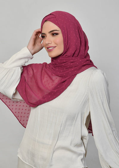 Hot Pink-Plain Mosaic Butti Chiffon - BOKITTA Hijab