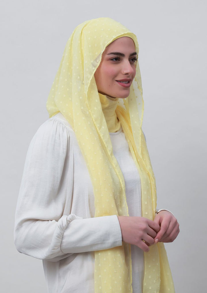 Pastel Yellow-Plain Mosaic Butti Chiffon - BOKITTA Hijab