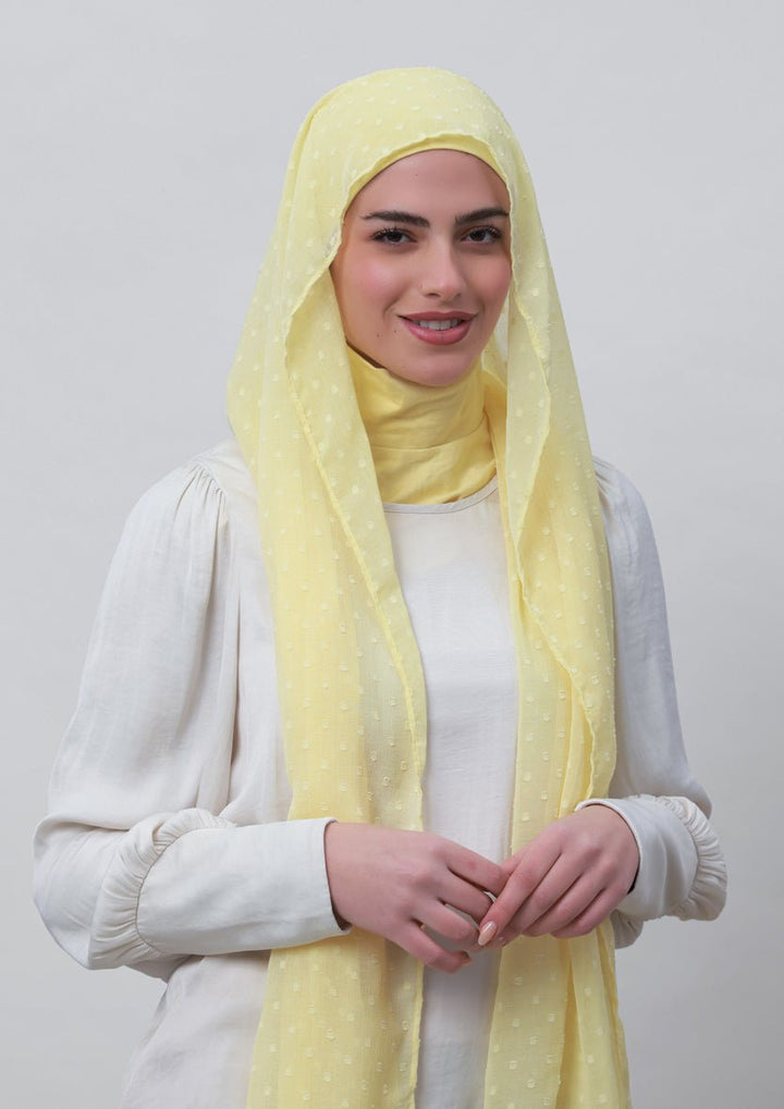 Pastel Yellow-Plain Mosaic Butti Chiffon - BOKITTA Hijab