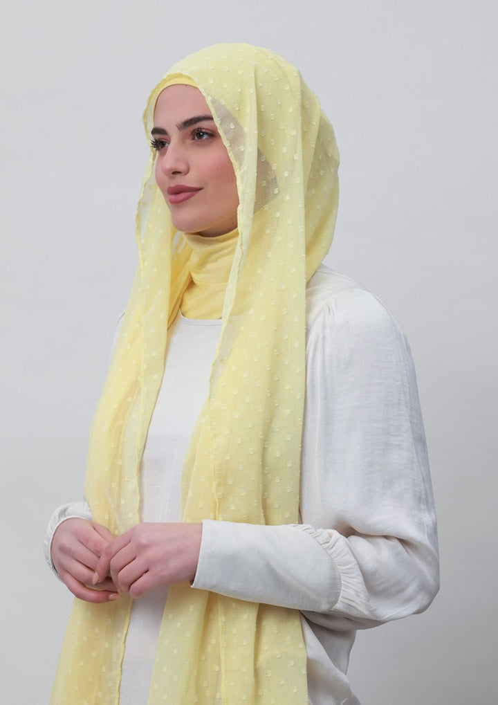 Pastel Yellow-Plain Mosaic Butti Chiffon - BOKITTA Hijab