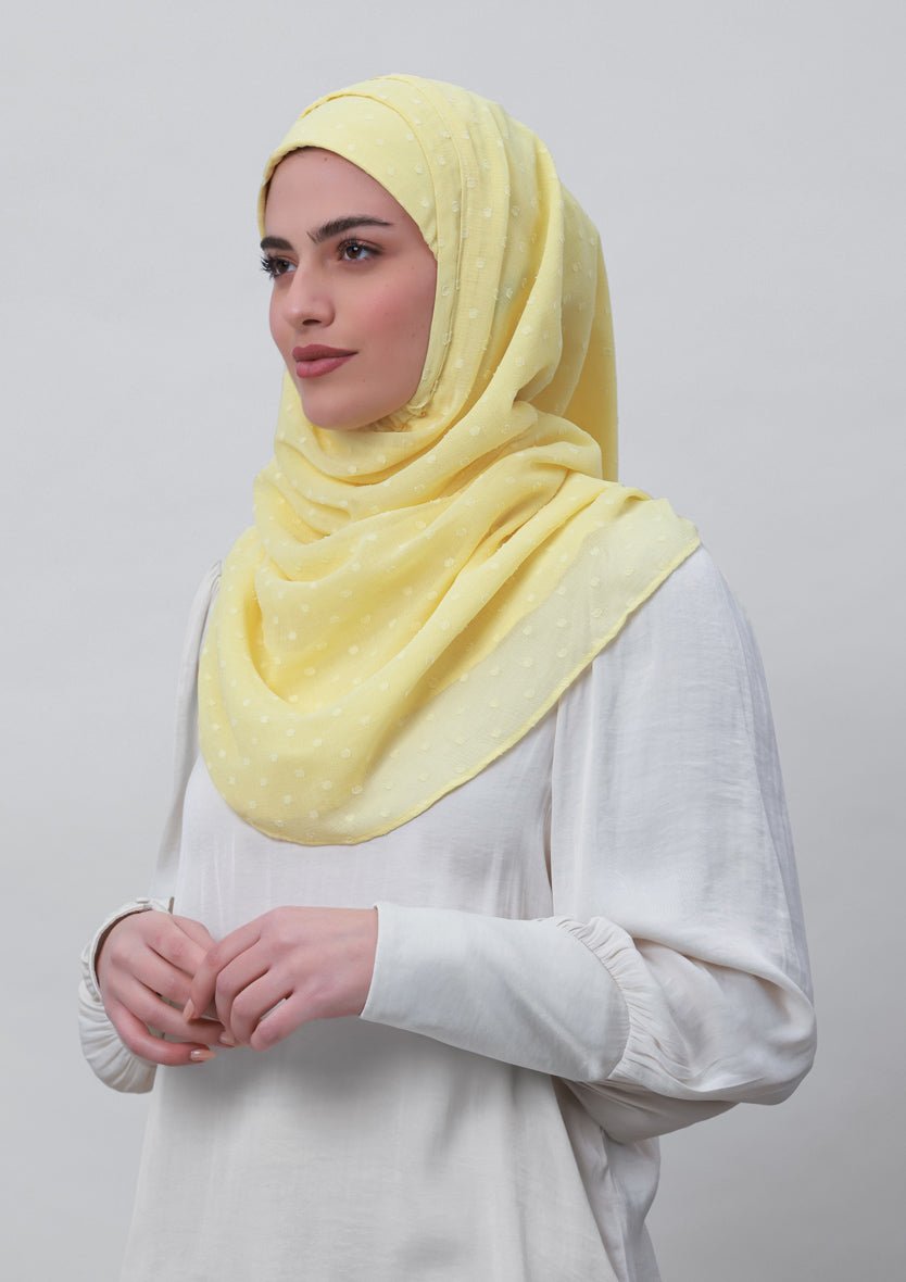 Pastel Yellow-Plain Mosaic Butti Chiffon - BOKITTA Hijab