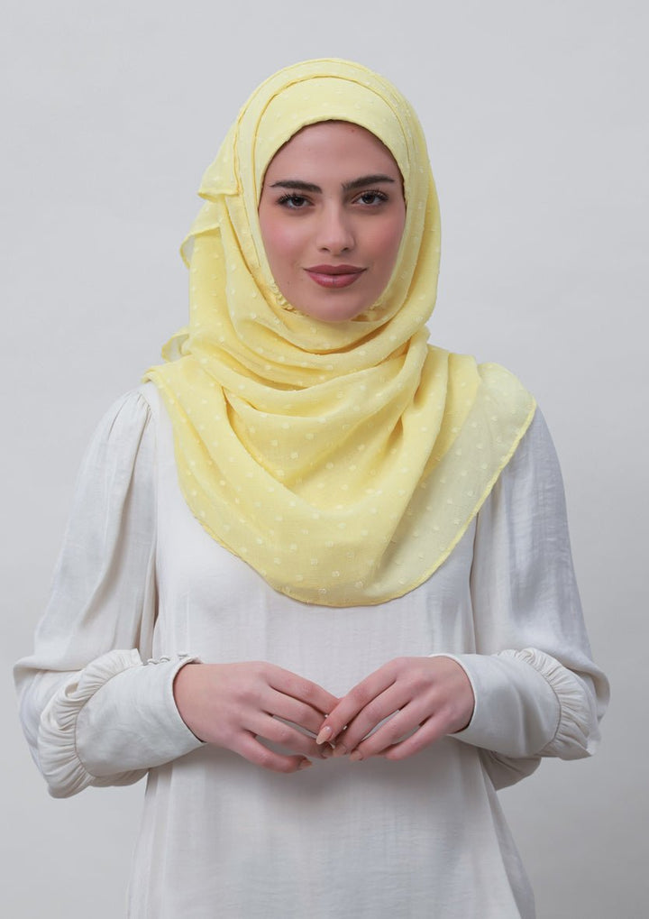 Pastel Yellow-Plain Mosaic Butti Chiffon - BOKITTA Hijab