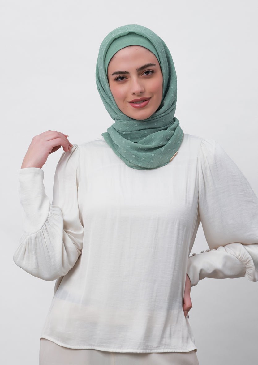 Sage Green-Plain Mosaic Butti Chiffon - BOKITTA Hijab