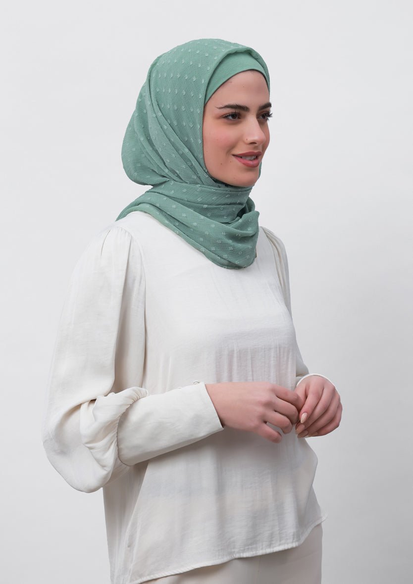 Sage Green-Plain Mosaic Butti Chiffon - BOKITTA Hijab