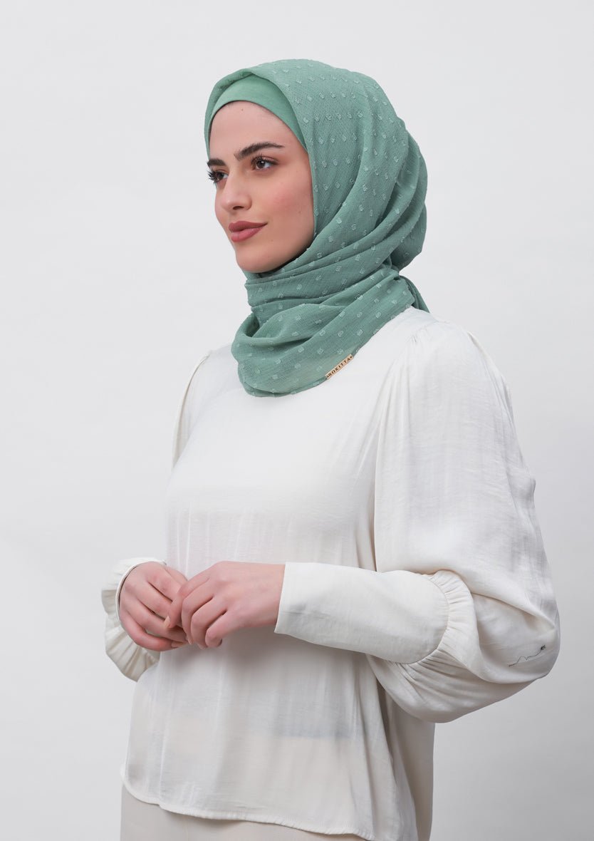 Sage Green-Plain Mosaic Butti Chiffon - BOKITTA Hijab