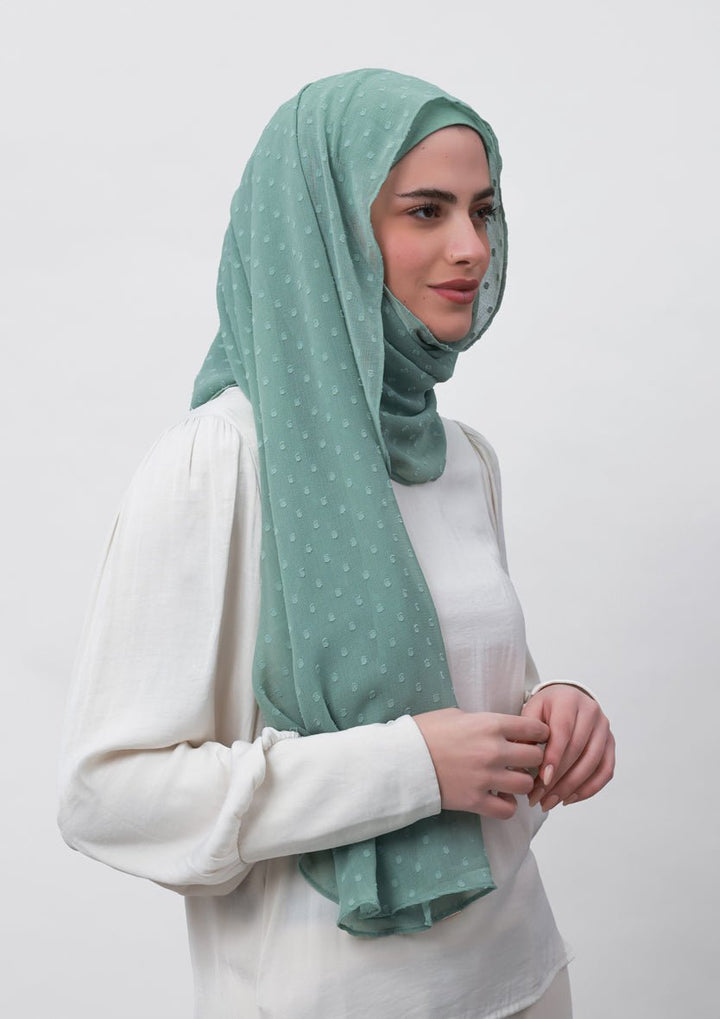 Sage Green-Plain Mosaic Butti Chiffon - BOKITTA Hijab